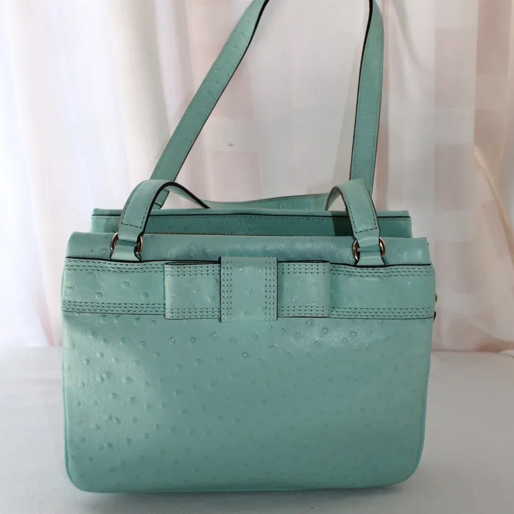 Kate Spade Aqua Leather Faux Ostrich Handbag with Dust Bag, Like New!